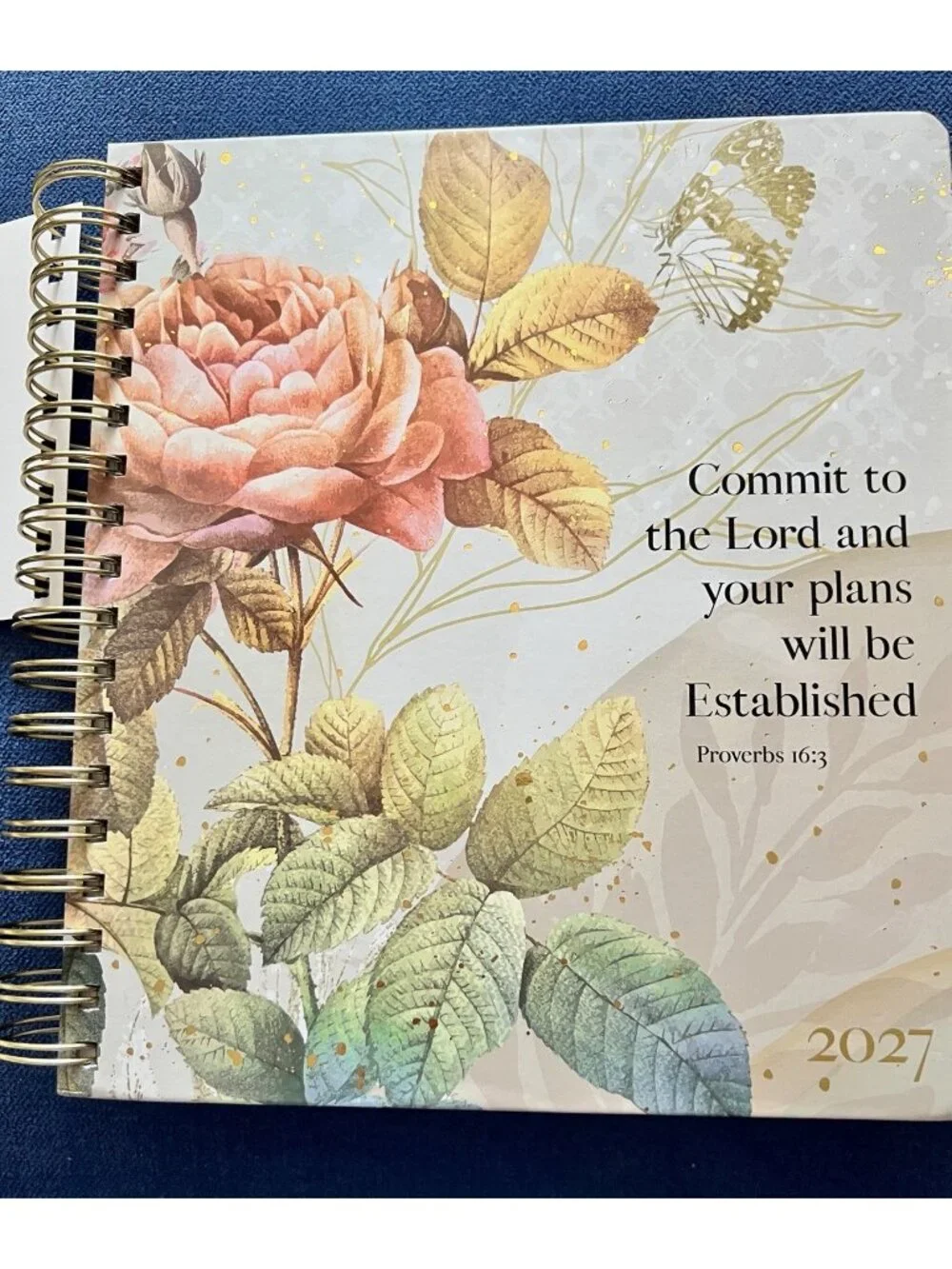 17 Month 2026-2027 Planner Scripture Weekly Planning  Rose Flower Proverbs 16:3